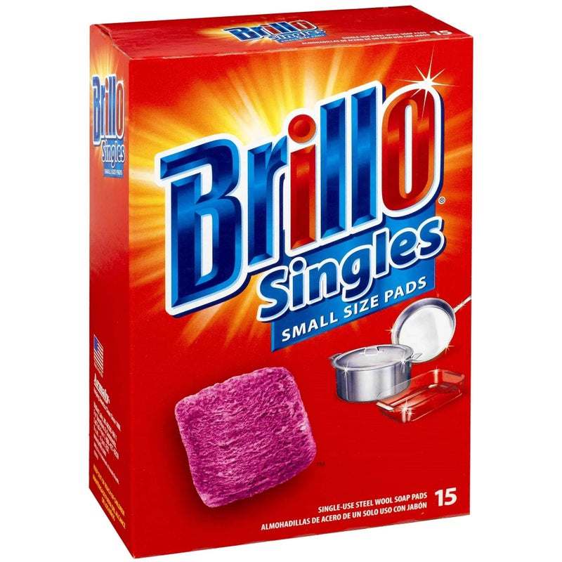 Brillo Single Use Steel Wool Soap Pads, Smaller Size Original Red Scent, 15 Count Pack of 1 - Image 1